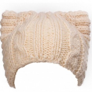 Skullies & Beanies Cute Meow Kitty Woman Wool Handmade Knit Cap Beanie Hat A004 - Ivory - C011N3G5Y83 $14.96