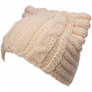 Skullies & Beanies Cute Meow Kitty Woman Wool Handmade Knit Cap Beanie Hat A004 - Ivory - C011N3G5Y83 $14.96