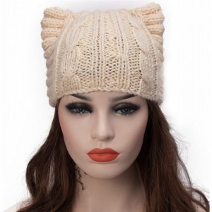 Skullies & Beanies Cute Meow Kitty Woman Wool Handmade Knit Cap Beanie Hat A004 - Ivory - C011N3G5Y83 $14.96