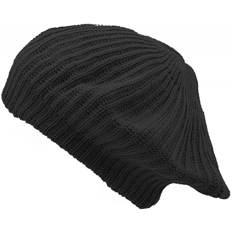 Berets Basic Cable Knit French Beret - Black - CC18CM642U2 $12.49