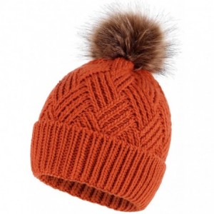 Skullies & Beanies Women's Diamond Weave Knit Faux Fur Pompom Winter Beanie - Orange - C318834R0OZ $12.78