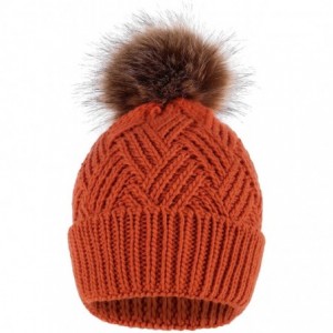 Skullies & Beanies Women's Diamond Weave Knit Faux Fur Pompom Winter Beanie - Orange - C318834R0OZ $12.78