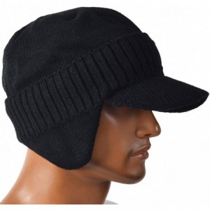 Skullies & Beanies Men's Knit Beanie Visor Skullcap Cadet Newsboy Cap Ski Winter Hat - Earflap-black - C518KRAHS62 $11.38