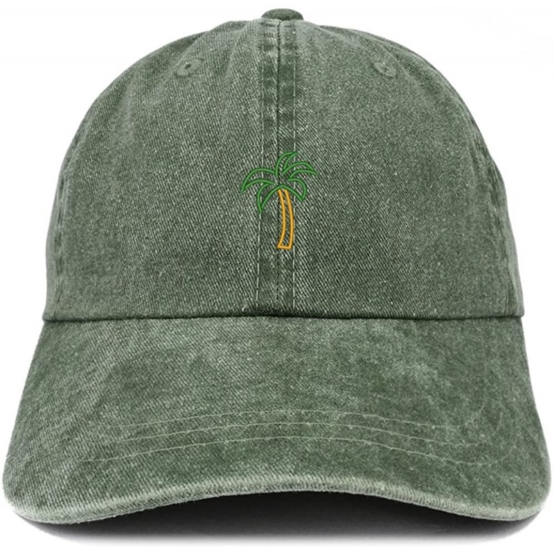 Baseball Caps Palm Tree Embroidered Washed Cotton Adjustable Cap - Dark Green - CE185LTAKXE $14.35