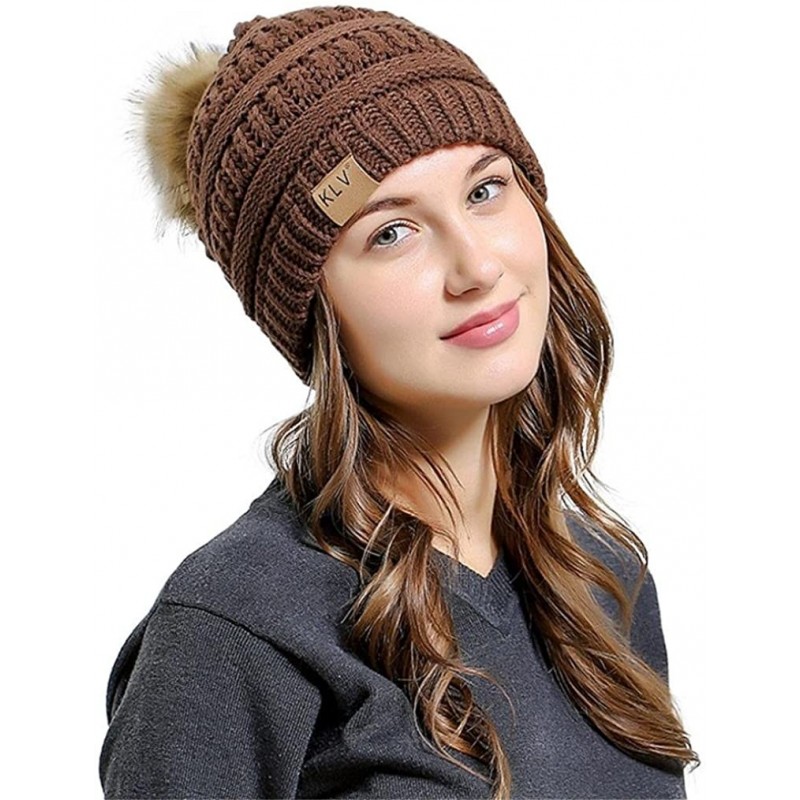 Skullies & Beanies Men Women Winter Warm Knitting Beanie Hat Faux Fur Pom Pom Crochet Ski Caps - Coffee - CN18GE0483Y $9.90