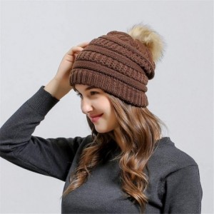Skullies & Beanies Men Women Winter Warm Knitting Beanie Hat Faux Fur Pom Pom Crochet Ski Caps - Coffee - CN18GE0483Y $9.90