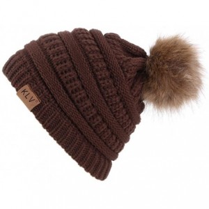 Skullies & Beanies Men Women Winter Warm Knitting Beanie Hat Faux Fur Pom Pom Crochet Ski Caps - Coffee - CN18GE0483Y $9.90