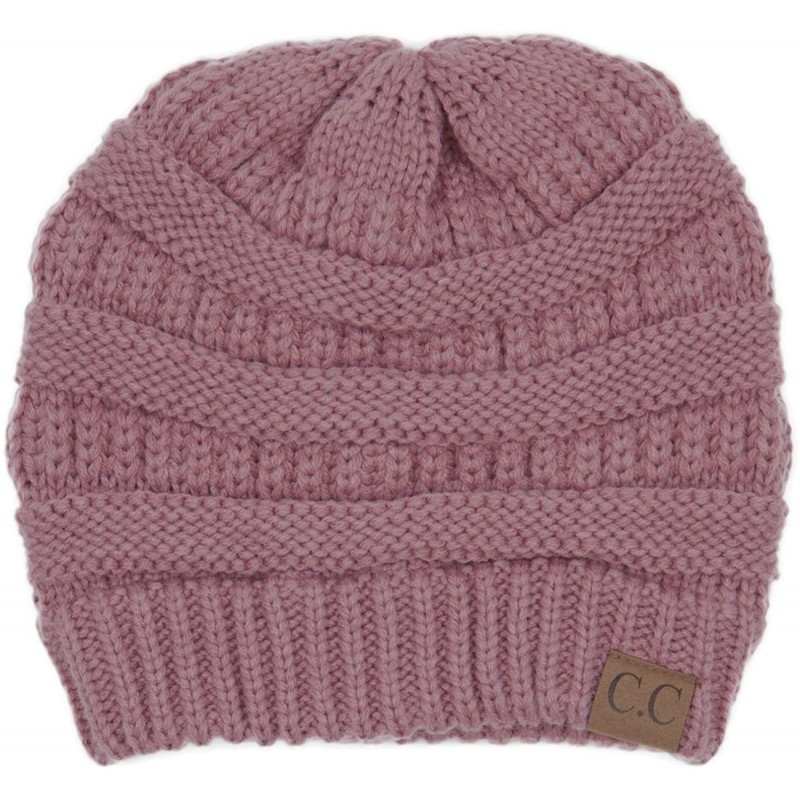 Skullies & Beanies Warm Soft Cable Knit Skull Cap Slouchy Beanie Winter Hat (Mauve Pink) - CC12OCS6Z0F $12.08