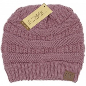 Skullies & Beanies Warm Soft Cable Knit Skull Cap Slouchy Beanie Winter Hat (Mauve Pink) - CC12OCS6Z0F $12.08