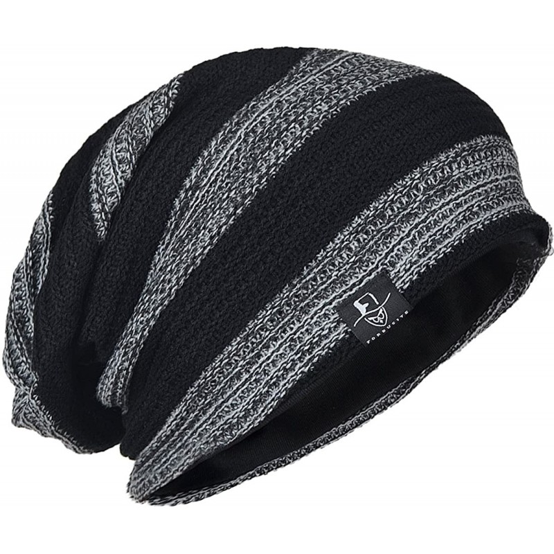 Skullies & Beanies Slouchy Knitted Baggy Beanie Hat Crochet Stripe Summer Dread Caps Oversized for Men-B318 - B306-black - CX...