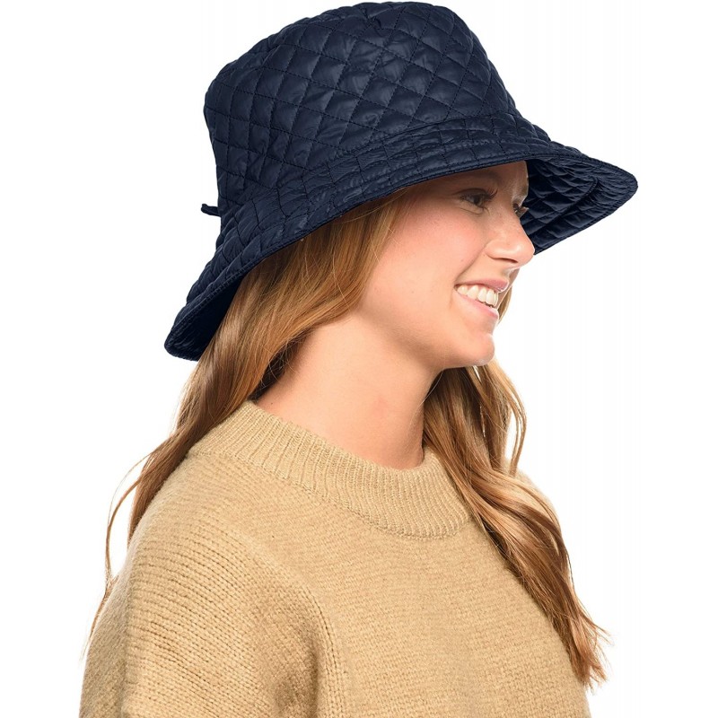 Rain Hats Foldable Water Repellent Quilted Rain Hat w/Adjustable Drawstring- Bucket Cap - Navy - CX18IQEZL5T $27.23