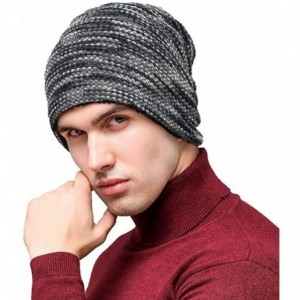 Skullies & Beanies Men Winter Skull Cap Beanie Large Knit Hat with Thick Fleece Lined Daily - L - Grey - CR18ZD6KW3S $14.24