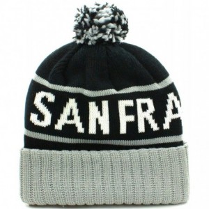 Skullies & Beanies USA Favorite City Cuff Cable Knit Winter Pom Pom Beanie Hat Cap - San Francisco - Black Gray - C211Q2V5AP7...