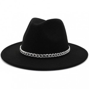 Wide Brim Panama Fedoras Hat Felt Hat with Chain Belt for Men Women ...