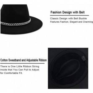 Fedoras Wide Brim Panama Fedoras Hat Felt Hat with Chain Belt for Men Women - Black - CD193MUGGQ9 $15.88