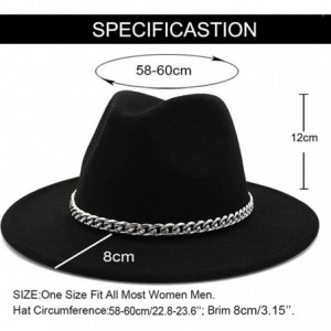 Fedoras Wide Brim Panama Fedoras Hat Felt Hat with Chain Belt for Men Women - Black - CD193MUGGQ9 $15.88