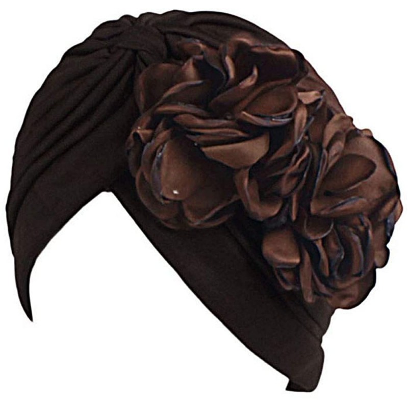 Skullies & Beanies Women Muslim Solid Flowers Cancer Chemo Hat Turban Headbands Hair Loss Wrap Cap - Coffee - CH186OCRH0Y $19.99