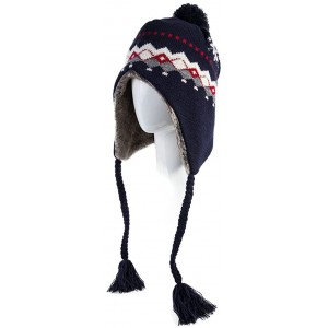 Skullies & Beanies Women Cable Knit Peruvian Beanie Wool Winter Hat Cap with Earflap Pom New - 16204_navy - C712MYYO625 $17.24