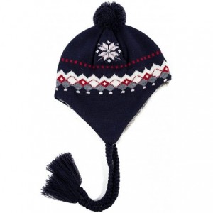 Skullies & Beanies Women Cable Knit Peruvian Beanie Wool Winter Hat Cap with Earflap Pom New - 16204_navy - C712MYYO625 $17.24