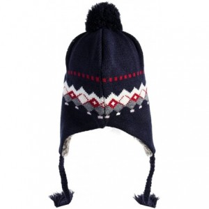 Skullies & Beanies Women Cable Knit Peruvian Beanie Wool Winter Hat Cap with Earflap Pom New - 16204_navy - C712MYYO625 $17.24