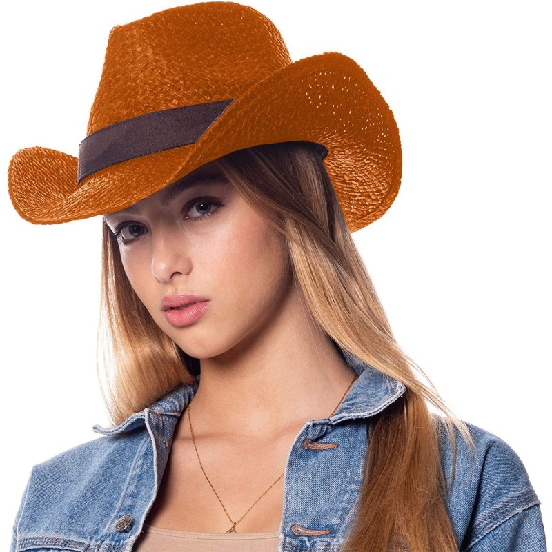 Cowboy Hats Men's & Women's Western Style Cowboy/Cowgirl Straw Hat - Cow1807orange - C718QQC5EOW $21.36