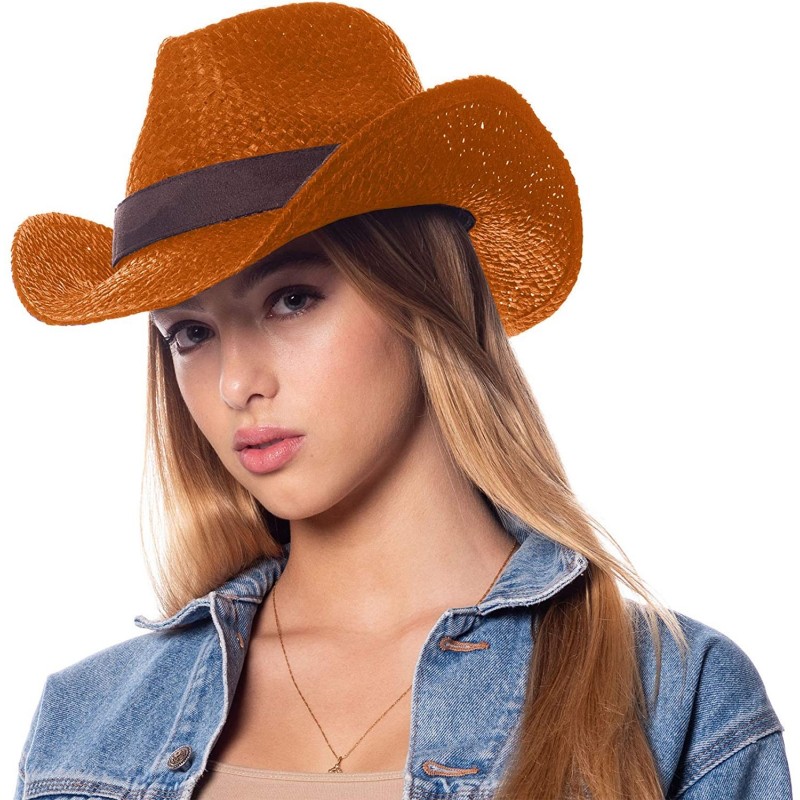 Cowboy Hats Men's & Women's Western Style Cowboy/Cowgirl Straw Hat - Cow1807orange - C718QQC5EOW $13.59