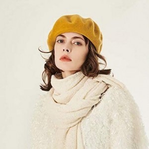 Berets Women Wool Beret Hat French Style Solid Color - Yellow - CH18REDLO3U $9.95