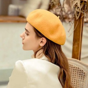 Berets Women Wool Beret Hat French Style Solid Color - Yellow - CH18REDLO3U $9.95