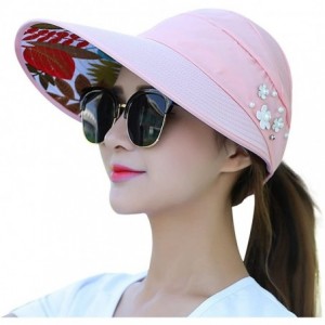 Sun Hats Sun Hats for Women Wide Brim UV Protection Summer Beach Visor - Ornaments-light Pink - C018EWC0XHC $13.04