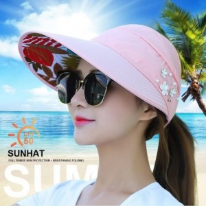 Sun Hats Sun Hats for Women Wide Brim UV Protection Summer Beach Visor - Ornaments-light Pink - C018EWC0XHC $13.04