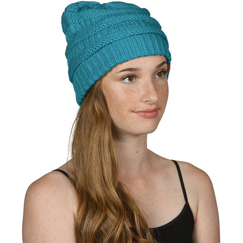 Skullies & Beanies Knit Soft Stretch Beanie Cap - Teal - CW12MHFWO5L $12.86