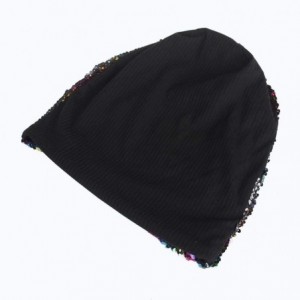 Berets Fashion Women Wraps Sequins Knit Crochet Ski Hat Braided Turban Headdress Cap - Black - CW18I8NCQU9 $10.51