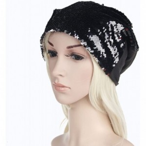 Berets Fashion Women Wraps Sequins Knit Crochet Ski Hat Braided Turban Headdress Cap - Black - CW18I8NCQU9 $10.51