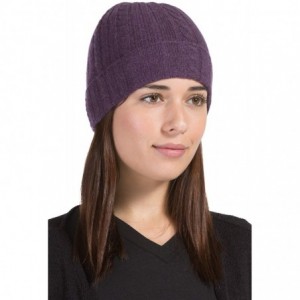 Skullies & Beanies Women's 100% Pure Cashmere Cable Knit Hat Super Soft Cuffed - Eggplant - CB18WYD45X7 $77.75