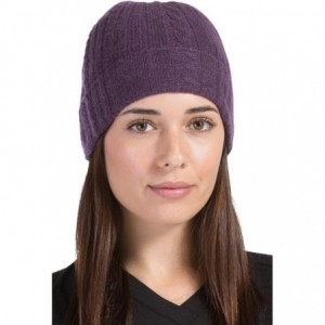 Skullies & Beanies Women's 100% Pure Cashmere Cable Knit Hat Super Soft Cuffed - Eggplant - CB18WYD45X7 $33.96