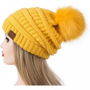 Skullies & Beanies Women Winter Pompom Beanie Hat with Warm Fleece Lined- Thick Slouchy Snow Knit Chunky Baggy Skull Ski Cap ...