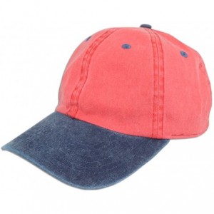 Baseball Caps Dad Hat Pigment Dyed Two Tone Plain Cotton Polo Style Retro Curved Baseball Cap 1200 - Red / Blue - CT17XSW4WUX...