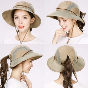 Sun Hats UV50 Foldable Sunhat Women Ponytail Hole Safari Beach Fishing Bucket Hat 55-61CM - 00707_khaki - CB18RTGLQL3 $22.55