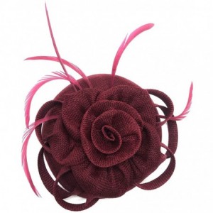 Berets Womens Fascinator Hat Sinamay Pillbox Flower Feather Tea Party Derby Wedding Headwear - Burgundy - C918NE0CSDQ $10.82