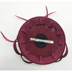 Berets Womens Fascinator Hat Sinamay Pillbox Flower Feather Tea Party Derby Wedding Headwear - Burgundy - C918NE0CSDQ $10.82