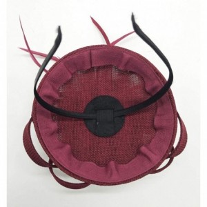 Berets Womens Fascinator Hat Sinamay Pillbox Flower Feather Tea Party Derby Wedding Headwear - Burgundy - C918NE0CSDQ $10.82