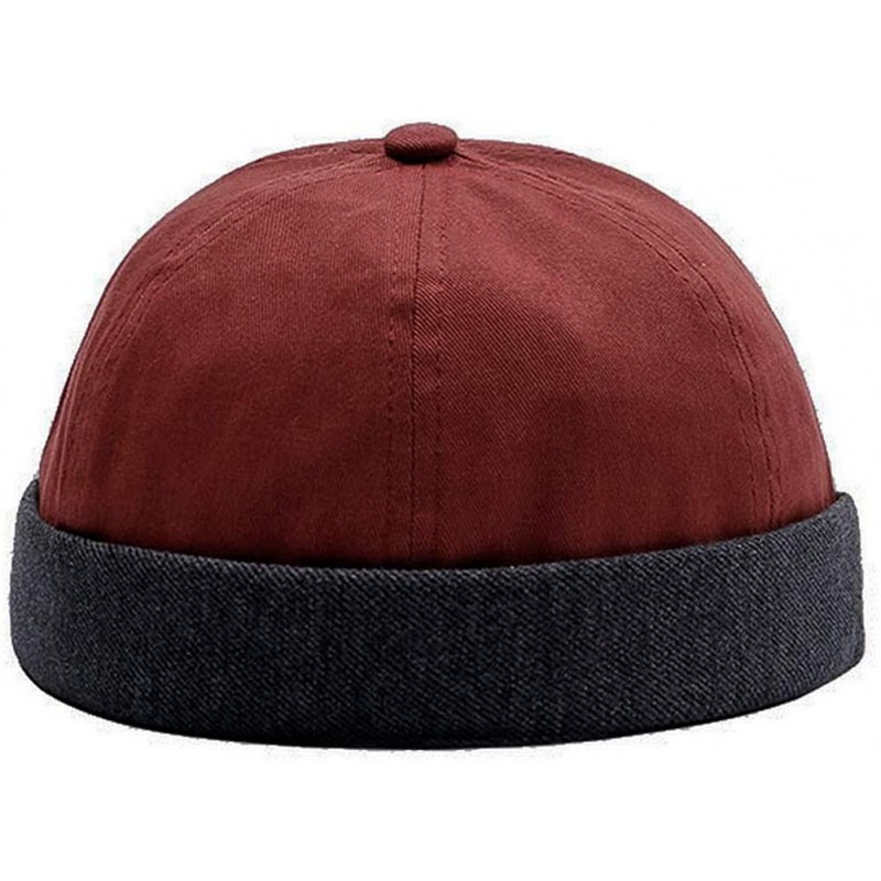 Skullies & Beanies Unisex Skull Cap Sailor Cap Rolled Cuff Retro Brimless Beanie Hat - Burgundy - CY18IM00HZ4 $12.55