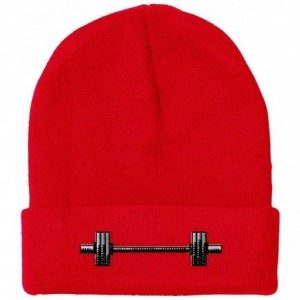 Skullies & Beanies Custom Beanie for Men & Women Barbell Weightlifting Embroidery Skull Cap Hat - Red - C618ZS3HEL8 $15.99