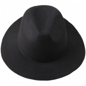 Fedoras Women's Large Brim Casual Felt Hat Fedoras Cap - Black - CF124EJO9UB $24.37