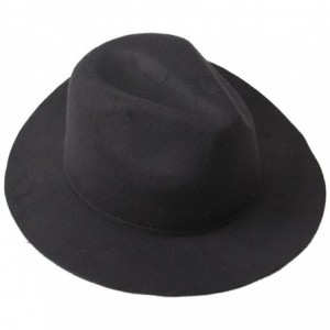 Fedoras Women's Large Brim Casual Felt Hat Fedoras Cap - Black - CF124EJO9UB $24.37