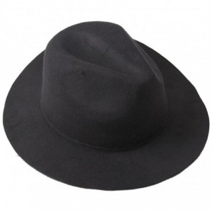 Fedoras Women's Large Brim Casual Felt Hat Fedoras Cap - Black - CF124EJO9UB $13.79