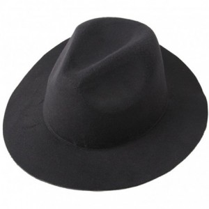 Fedoras Women's Large Brim Casual Felt Hat Fedoras Cap - Black - CF124EJO9UB $13.79