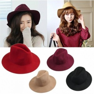 Fedoras Women's Large Brim Casual Felt Hat Fedoras Cap - Black - CF124EJO9UB $13.79