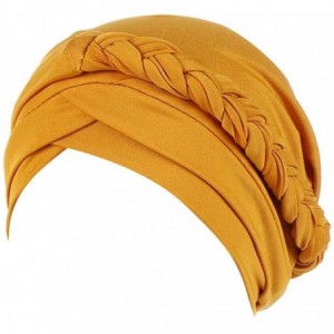 Skullies & Beanies Turban Headband-Women's Twisted Braid Hair Cover Wrap Cancer Hats Chemo Headwear Cap - Yellow - CH18WISTAY...
