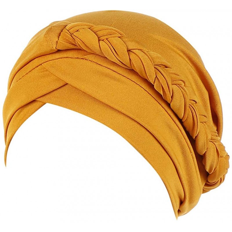 Skullies & Beanies Turban Headband-Women's Twisted Braid Hair Cover Wrap Cancer Hats Chemo Headwear Cap - Yellow - CH18WISTAY...